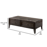 Benzara Lift Top Wooden Coffee Table with 2 Drawers, Brown BM233799 Brown Solid wood BM233799