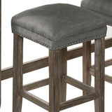 Benzara 4 Piece Wooden Counter Height Table with Fabric Padded Stool, Brown BM233803 Gray Solid wood, Fabric BM233803