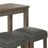 Benzara 4 Piece Wooden Counter Height Table with Fabric Padded Stool, Brown BM233803 Gray Solid wood, Fabric BM233803