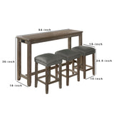 Benzara 4 Piece Wooden Counter Height Table with Fabric Padded Stool, Brown BM233803 Gray Solid wood, Fabric BM233803