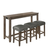 Benzara 4 Piece Wooden Counter Height Table with Fabric Padded Stool, Brown BM233803 Gray Solid wood, Fabric BM233803