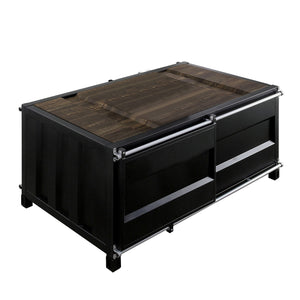 Benzara Container Style Coffee Table with Sliding Doors, Black BM233805 Black Metal BM233805