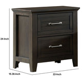 Benzara 2 Drawer Wooden Nightstand with Plank Style Front, Brown BM233833 Brown Solid Wood and Veneer BM233833