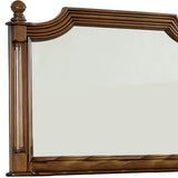 Benzara Molded Scooped Wooden Wall Mirror with Fluted Post, Brown BM233834 Brown Solid Wood and Veneer BM233834