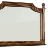 Benzara Molded Scooped Wooden Wall Mirror with Fluted Post, Brown BM233834 Brown Solid Wood and Veneer BM233834