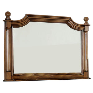 Benzara Molded Scooped Wooden Wall Mirror with Fluted Post, Brown BM233834 Brown Solid Wood and Veneer BM233834