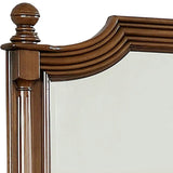 Benzara Molded Scooped Wooden Wall Mirror with Fluted Post, Brown BM233834 Brown Solid Wood and Veneer BM233834