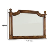 Benzara Molded Scooped Wooden Wall Mirror with Fluted Post, Brown BM233834 Brown Solid Wood and Veneer BM233834