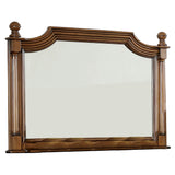 Molded Scooped Wooden Wall Mirror with Fluted Post, Brown