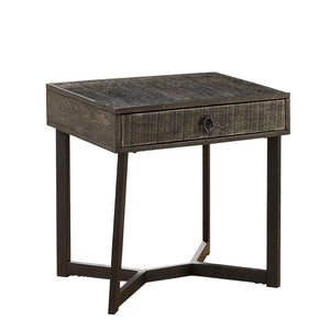 Benzara 1 Drawer Wooden End Table with Metal Frame Support, Brown BM233837 Brown Solid Wood, Veneer and Metal BM233837