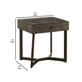 Benzara 1 Drawer Wooden End Table with Metal Frame Support, Brown BM233837 Brown Solid Wood, Veneer and Metal BM233837