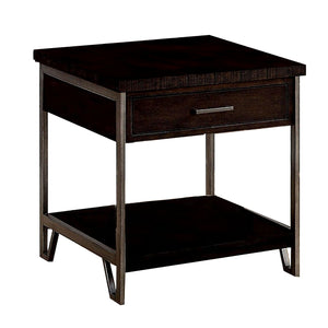 Benzara 1 Drawer Wooden End Table with Metal Frame, Brown BM233838 Brown Solid Wood, Veneer and Metal BM233838