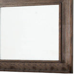 Benzara Wooden Frame Mirror with Raised Edges and Grain Details, Brown BM233843 Brown Solid Wood, Veneer and Mirror BM233843