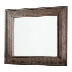 Benzara Wooden Frame Mirror with Raised Edges and Grain Details, Brown BM233843 Brown Solid Wood, Veneer and Mirror BM233843