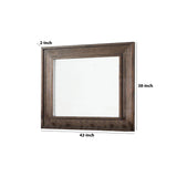 Benzara Wooden Frame Mirror with Raised Edges and Grain Details, Brown BM233843 Brown Solid Wood, Veneer and Mirror BM233843