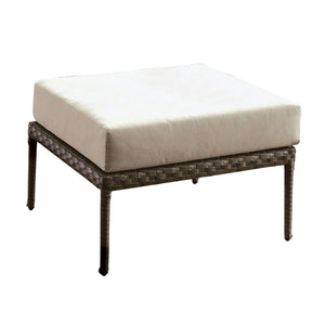 Benzara Faux Wicker Patio Ottoman with Fabric Box Cushion, Gray and Beige BM233844 Gray and Beige Metal, Fabric and Faux Rattan BM233844