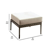 Benzara Faux Wicker Patio Ottoman with Fabric Box Cushion, Gray and Beige BM233844 Gray and Beige Metal, Fabric and Faux Rattan BM233844