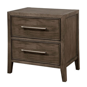 Benzara 2 Drawer Wooden Nightstand with Metal Bar Pulls and USB Port, Brown BM233845 Brown Solid Wood and Veneer BM233845