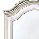 Benzara Molded Camelback Top Wooden Mirror with LED Light, White BM233846 White Solid Wood, Acrylic and Mirror BM233846