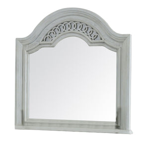 Benzara Wooden Frame Mirror with Camelback Top, Antique White BM233848 White Solid Wood, Veneer and Mirror BM233848