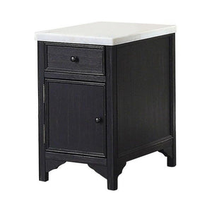 Benzara Marble Top Wooden Side Table with Drawer and Cabinet, Black and White BM233850 Black and White Solid Wood and Marble BM233850