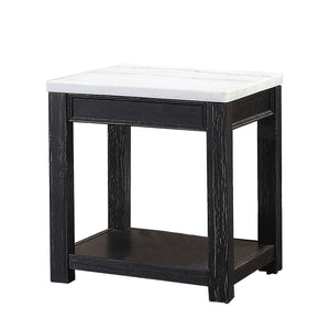 Benzara Marble Top Wooden End Table with Open Bottom Shelf, Black and White BM233852 Black and White Solid Wood and Marble BM233852