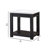 Benzara Marble Top Wooden End Table with Open Bottom Shelf, Black and White BM233852 Black and White Solid Wood and Marble BM233852