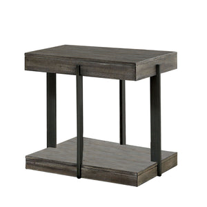 Benzara Industrial Square Wooden End Table with Sleek Metal Legs, Gray BM233854 Gray Solid Wood, Veneer and Metal BM233854