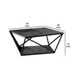 Benzara Faux Marble Coffee Table with Open Shelf and Metal Frame, Gray and Black BM233855 Gray and Black Metal and Faux Marble BM233855