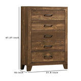 Benzara 5 Drawer Wooden Chest with Grain Details, Walnut Brown BM233856 Brown Solid Wood and Faux Veneer BM233856