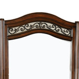 Benzara Wooden Mirror with Carvings and Molded Details, Brown BM233859 Brown Solid Wood and Veneer BM233859