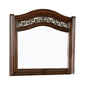 Benzara Wooden Mirror with Carvings and Molded Details, Brown BM233859 Brown Solid Wood and Veneer BM233859