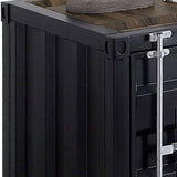 Benzara Industrial Style End Table with Sliding Door Storage, Black BM233861 Black Metal and Faux Wood veneer BM233861