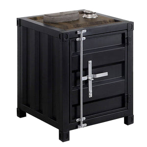 Benzara Industrial Style End Table with Sliding Door Storage, Black BM233861 Black Metal and Faux Wood veneer BM233861