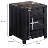 Benzara Industrial Style End Table with Sliding Door Storage, Black BM233861 Black Metal and Faux Wood veneer BM233861