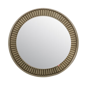 Benzara Traditional Style Round Mirror with Decorative Trim Edges, White BM233863 White Solid Wood and Veneer BM233863