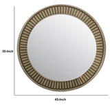 Benzara Traditional Style Round Mirror with Decorative Trim Edges, White BM233863 White Solid Wood and Veneer BM233863