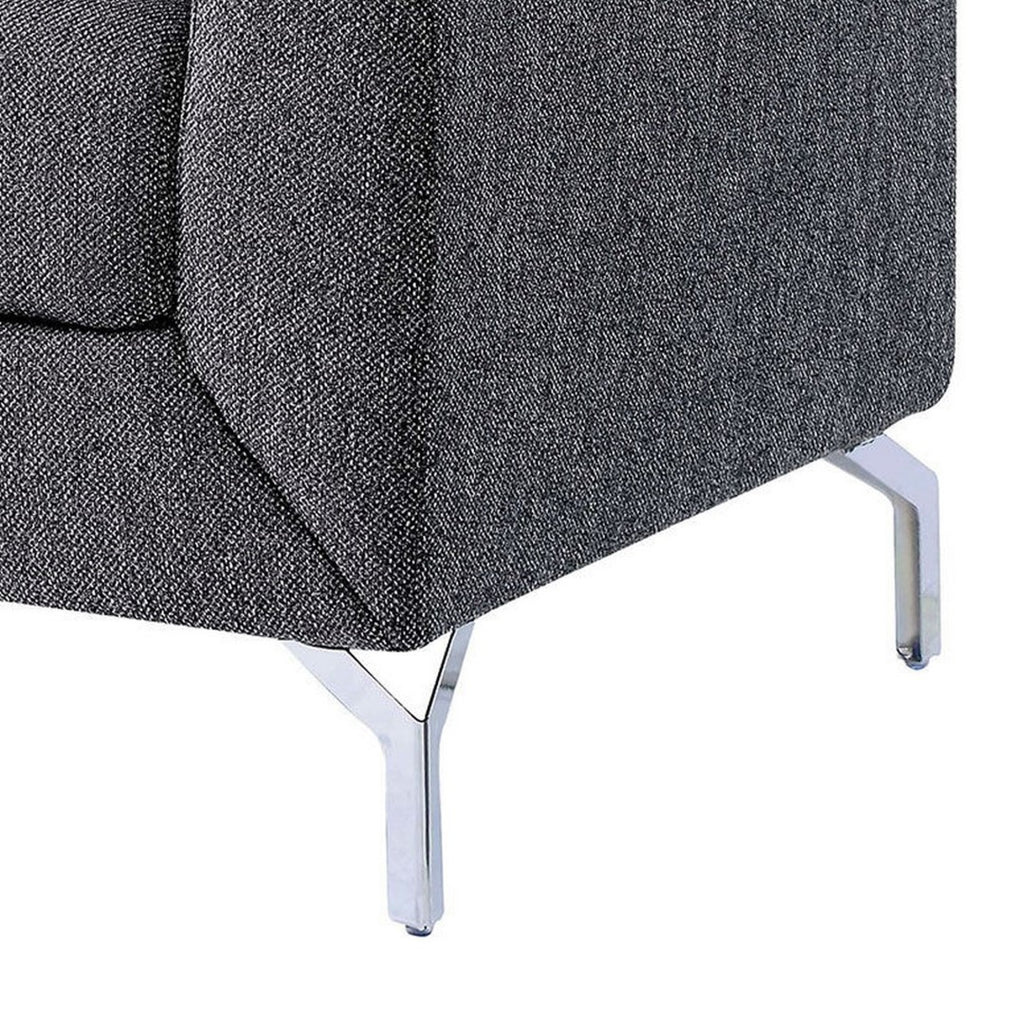 Benzara Transitional Style Chair with Block Cushion Seat, Gray BM233864 Gray Metal, Fabric and Solid Wood BM233864
