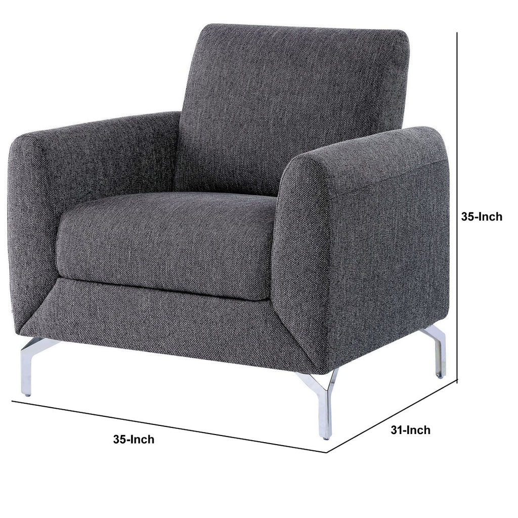 Benzara Transitional Style Chair with Block Cushion Seat, Gray BM233864 Gray Metal, Fabric and Solid Wood BM233864