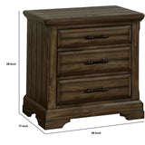 Benzara Transitional 3 Drawer Wooden Nightstand with Bracket Feet, Brown BM233866 Brown Solid Wood and Veneer BM233866