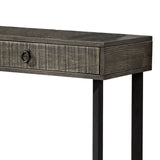 Benzara Rectangular Wooden Sofa Table with Metal Powder Coated Base, Gray and Black BM233875 Gray and Black Solid Wood and metal BM233875