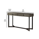 Benzara Rectangular Wooden Sofa Table with Metal Powder Coated Base, Gray and Black BM233875 Gray and Black Solid Wood and metal BM233875