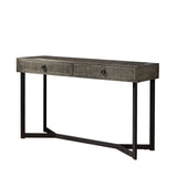 Benzara Rectangular Wooden Sofa Table with Metal Powder Coated Base, Gray and Black BM233875 Gray and Black Solid Wood and metal BM233875