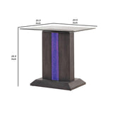 Benzara Glass Top End Table with Wooden Pedestal Base, Gray BM233876 Gray Glass and Solid Wood BM233876