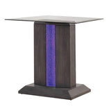 Benzara Glass Top End Table with Wooden Pedestal Base, Gray BM233876 Gray Glass and Solid Wood BM233876