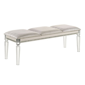 Benzara Tufted Leatherette Seater Wooden Bench with Mirror Accents, White BM233878 White Leatherette, Solid Wood, Veneer, and Acrylic BM233878