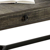 Benzara Wire Brushed Design Wooden Coffee Table with 2 Drawers, Gray and Black BM233879 Gray and Black Solid Wood and metal BM233879