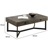 Benzara Wire Brushed Design Wooden Coffee Table with 2 Drawers, Gray and Black BM233879 Gray and Black Solid Wood and metal BM233879