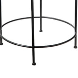 Benzara Round Tray Table with Metal Stand, Set of 2, Brown and Black BM233907 Brown, Black Solid Wood, Metal BM233907