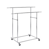 Benzara Dual Bar Tubular Metal Frame Garment Rack with Casters, Chrome BM233941 Chrome Metal BM233941